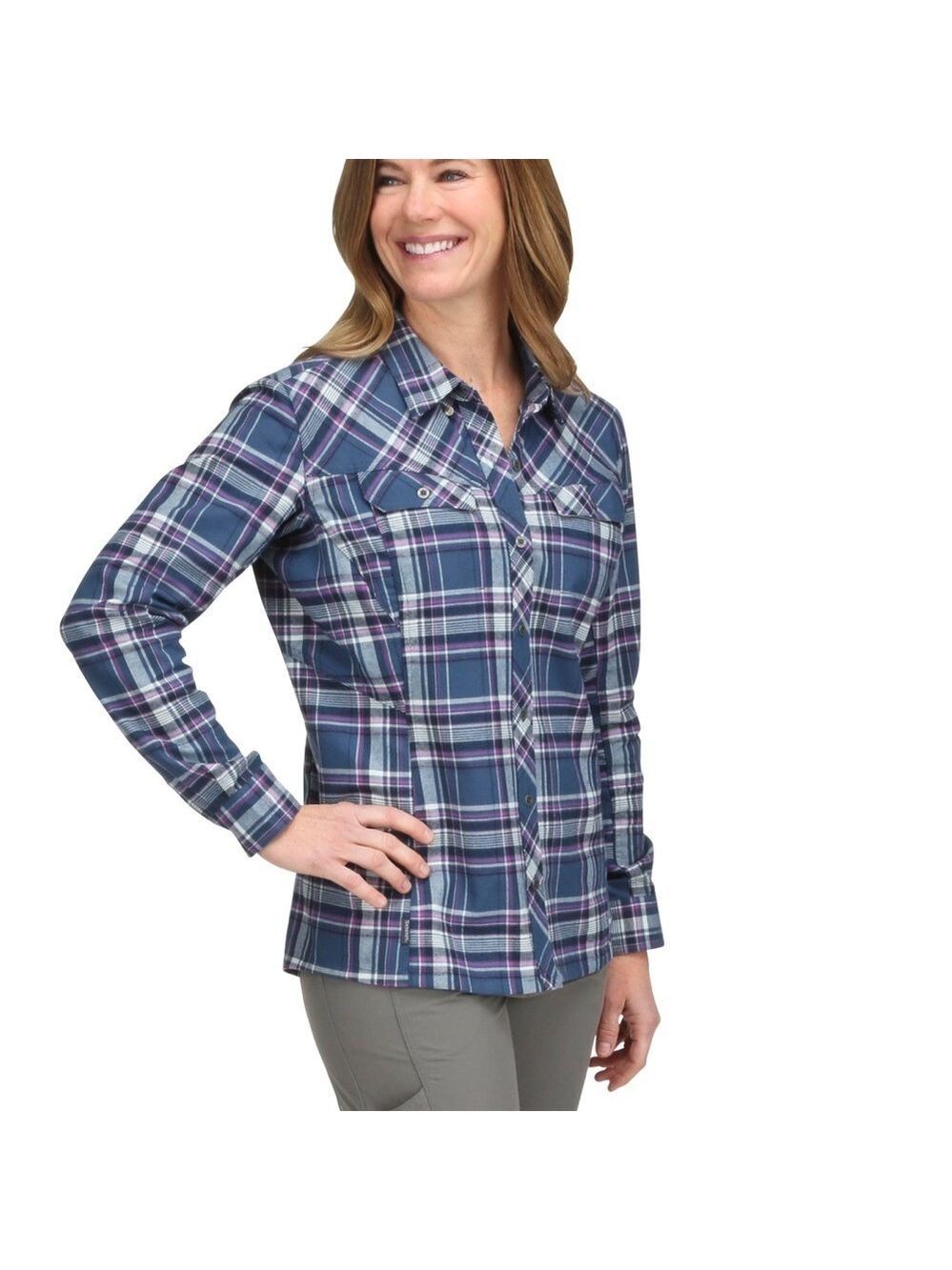 Simms PrimaLoft Blend Flannel Fishing Shirt in Blue Depths Plaid - Size XL